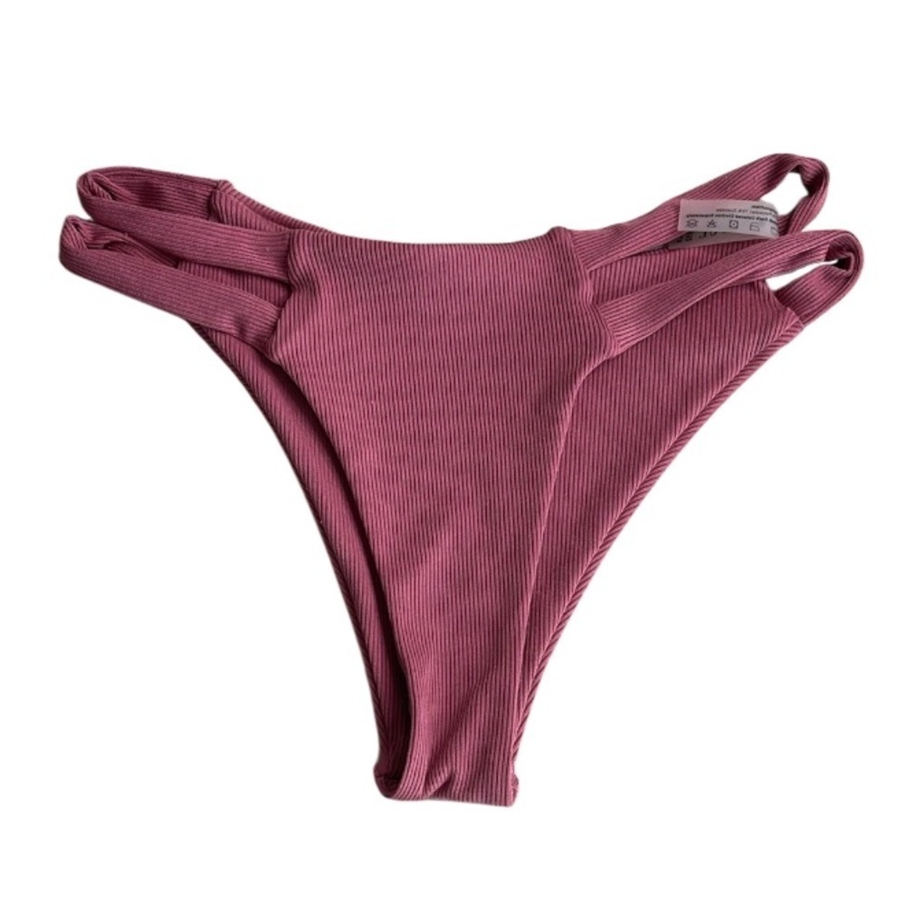 Zaful Cheeky Dusty Rose Pink Ribbed Bikini Bottom Cutout Sides Lined S 4